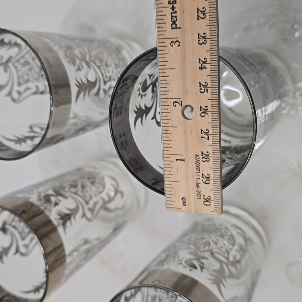 Vintage MCM Set Of 4 Kimiko Silver Knight Shield Highball Glasses Barware - Picture 12 of 16
